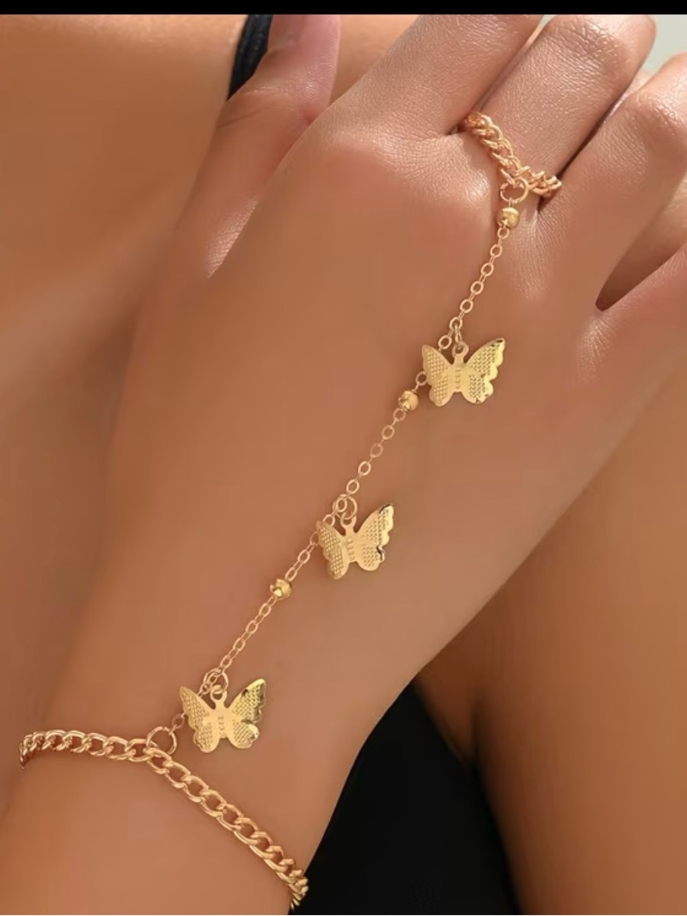 Gold Butterfly Chain Hand Bracelet - Women Jewelry